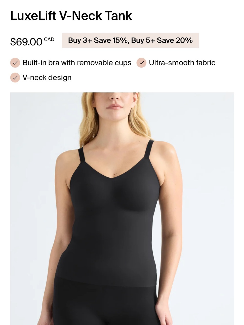 knix LuxeLift V-Neck Tank — Black